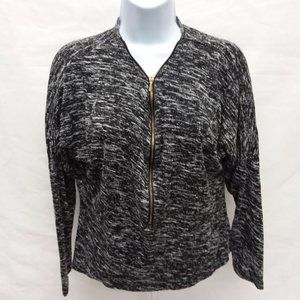 Women's Small Unique Spectrum Long Sleeve Black Heathered Half Zip Sweater